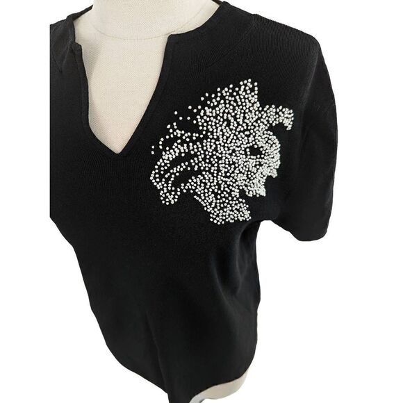 Sigrid Olsen Women Black Abstract Embroidered Knit Blouse Size XL - Picture 5 of 12